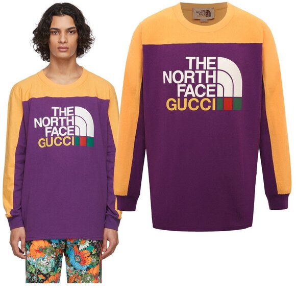 GUCCI MENS THE NORTH FACE LOGO LONG SLEEVE COTTON T-SHIRT sz M MEDIUM - Picture 1 of 13